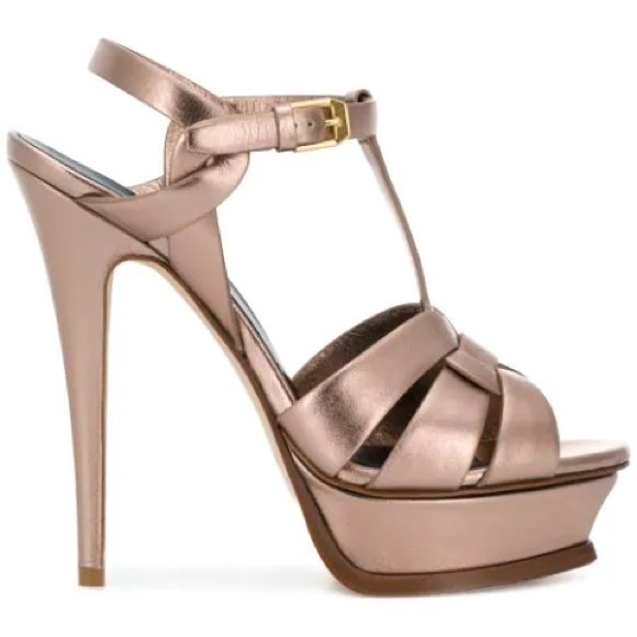 SAINT LAURENT TRIBUTE METALLIC PLATFORM SANDAL - Picture 2 of 11